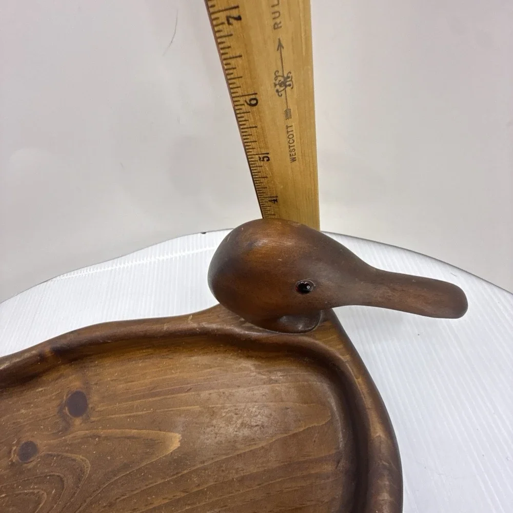 Vintage Hand Carved Wooden Duck Catchall Tray MCM Danish Modern Valet Dish 13